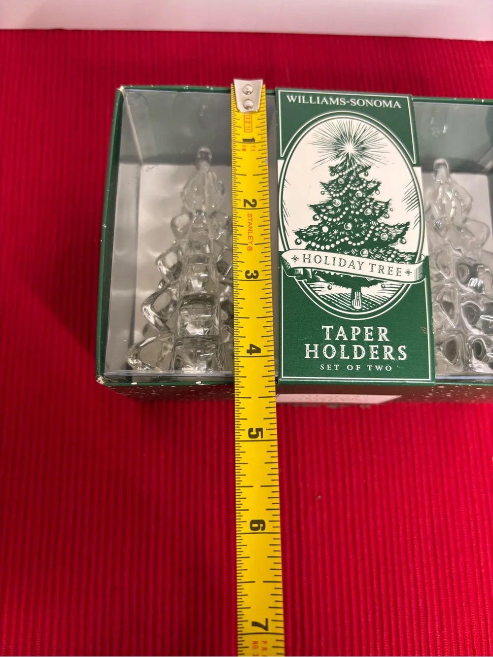 Williams Sonoma Clear Glass Holiday Tree Taper Holders, Set of 2
